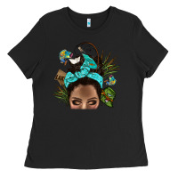 Black Lake Camping Afro Messy Bun Bbs Ladies Tee - BundleAndBundleShop