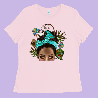 Lake Camping Afro Messy Bun Bbs Ladies Tee Designed By Bundleandbundleshop