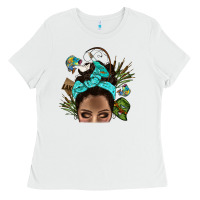 White Lake Camping Afro Messy Bun Bbs Ladies Tee - BundleAndBundleShop