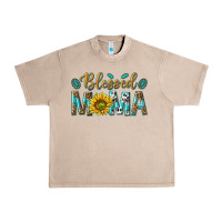 French Oak Western Blessed Mama with Leopard and Sunflower Urban Heavy Tee - texasbilliewilder