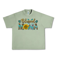 Oil Green Western Blessed Mama with Leopard and Sunflower Urban Heavy Tee - texasbilliewilder