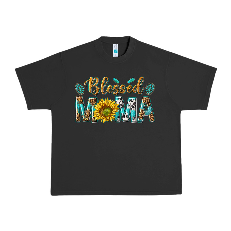Western Blessed Mama With Leopard And Sunflower Urban Heavy Tee by texasbilliewilder | Teevron