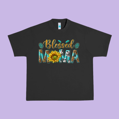 Western Blessed Mama With Leopard And Sunflower Urban Heavy Tee Designed By Texasbilliewilder