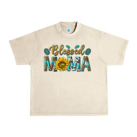 Sandshell Western Blessed Mama with Leopard and Sunflower Urban Heavy Tee - texasbilliewilder