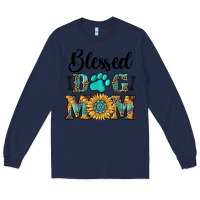 Navy Blessed dog mom Long Sleeve Tee - RanaPortraitStore