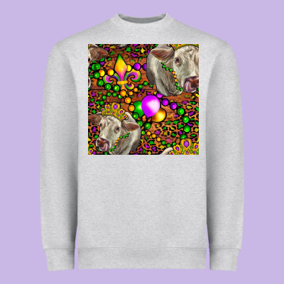 Mardi Gras Cow Leopard Seamless Pattern Heavyweight Sweatshirt Designed By Fadigitalartstudio
