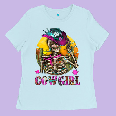 Cowgirl Skeleton With Landscape Ladies Tee Designed By Bundleandbundleshop