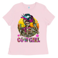 Bubblegum Pink Cowgirl Skeleton With Landscape Ladies Tee - BundleAndBundleShop