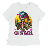 White Cowgirl Skeleton With Landscape Ladies Tee - BundleAndBundleShop
