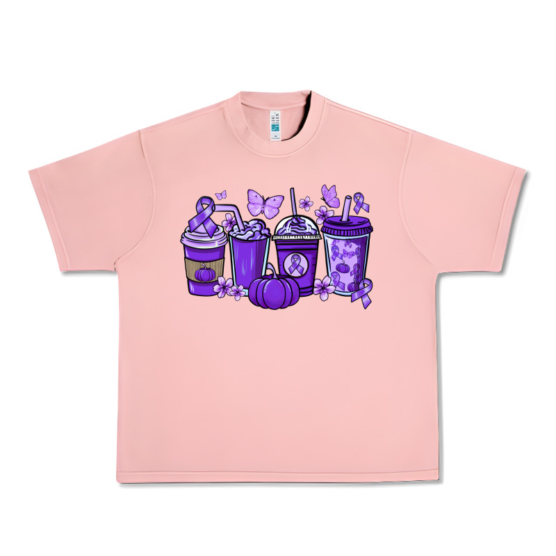 Cancer Coffee Cups Purple Ribbon Urban Heavy Tee by NancyCooperArtShop | Teevron