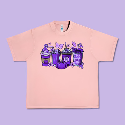 Cancer Coffee Cups Purple Ribbon Urban Heavy Tee Designed By Nancycooperartshop