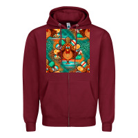 Burgundy thanksgiving  turkey seamless pattern Zipper Hoodie - BundleAndBundleShop