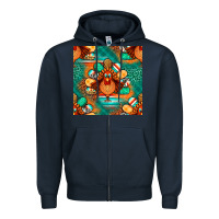 Navy thanksgiving  turkey seamless pattern Zipper Hoodie - BundleAndBundleShop