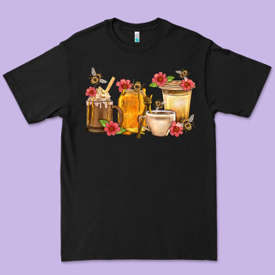 Honey And Bee With Flower Coffee Cup Premium Tee Designed By Bundleandbundleshop