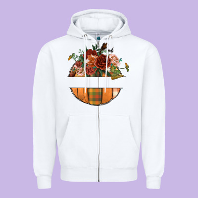 Customize Floral Pumpkin Zipper Hoodie Designed By Bundleandbundleshop