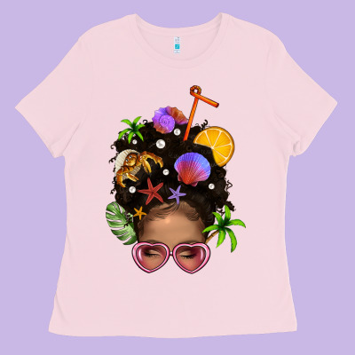 Beach Hair Afro Messy Bun Bbs Ladies Tee Designed By Bundleandbundleshop