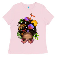 Bubblegum Pink Beach Hair Afro Messy Bun Bbs Ladies Tee - BundleAndBundleShop