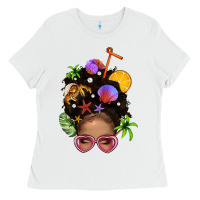 White Beach Hair Afro Messy Bun Bbs Ladies Tee - BundleAndBundleShop