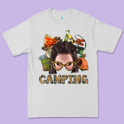 Camping Braid Hair Woman With Fire Bbs Premium Tee Designed By Bundleandbundleshop