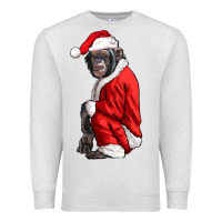 Oatmeal Heather Chimpanzee With Santa Clothes Premium Sweatshirt - LillyAllenDesigns