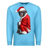 Ocean Blue Chimpanzee With Santa Clothes Premium Sweatshirt - LillyAllenDesigns