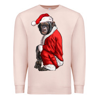 Pale Pink Chimpanzee With Santa Clothes Premium Sweatshirt - LillyAllenDesigns