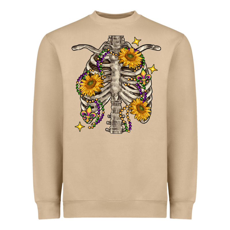 Mardi Gras Chest Sunflowers Skeleton Heavyweight Sweatshirt by FaDigitalArtStudio | Teevron