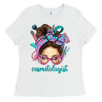 White Messy Bun Cosmetologist Bbs Ladies Tee - BundleAndBundleShop
