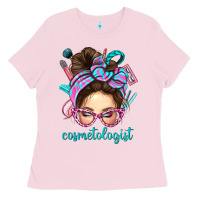 Bubblegum Pink Messy Bun Cosmetologist Bbs Ladies Tee - BundleAndBundleShop