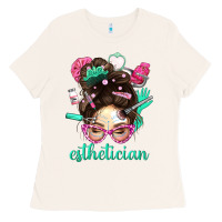 Bone Esthetician Messy Bun With Pink Leopard Glasses Bbs Ladies Tee - BundleAndBundleShop