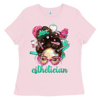 Bubblegum Pink Esthetician Messy Bun With Pink Leopard Glasses Bbs Ladies Tee - BundleAndBundleShop