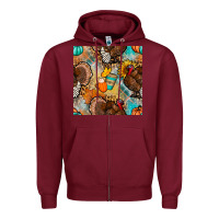 Burgundy thanksgiving turkey seamless pattern Zipper Hoodie - BundleAndBundleShop