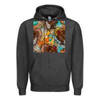 Charcoal Heather thanksgiving turkey seamless pattern Zipper Hoodie - BundleAndBundleShop