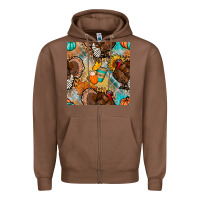Chestnut thanksgiving turkey seamless pattern Zipper Hoodie - BundleAndBundleShop