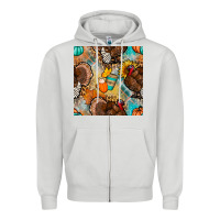 Dove Grey thanksgiving turkey seamless pattern Zipper Hoodie - BundleAndBundleShop