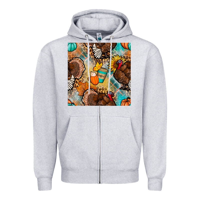 Thanksgiving Turkey Seamless Pattern Zipper Hoodie by BundleAndBundleShop | Teevron