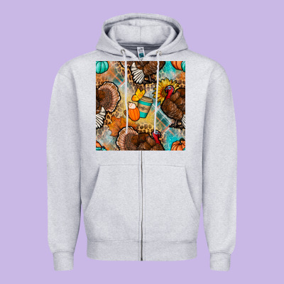 Thanksgiving Turkey Seamless Pattern Zipper Hoodie Designed By Bundleandbundleshop