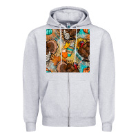 Heather Grey thanksgiving turkey seamless pattern Zipper Hoodie - BundleAndBundleShop