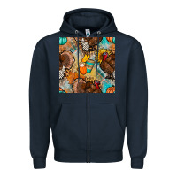 Navy thanksgiving turkey seamless pattern Zipper Hoodie - BundleAndBundleShop