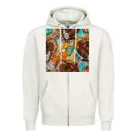 Oatmeal Heather thanksgiving turkey seamless pattern Zipper Hoodie - BundleAndBundleShop