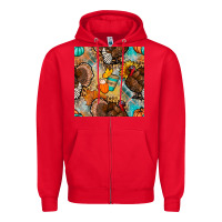 Red thanksgiving turkey seamless pattern Zipper Hoodie - BundleAndBundleShop