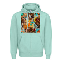 Seafoam thanksgiving turkey seamless pattern Zipper Hoodie - BundleAndBundleShop