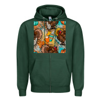 Sports Green thanksgiving turkey seamless pattern Zipper Hoodie - BundleAndBundleShop
