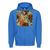 True Royal thanksgiving turkey seamless pattern Zipper Hoodie - BundleAndBundleShop