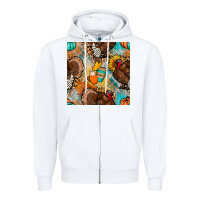White thanksgiving turkey seamless pattern Zipper Hoodie - BundleAndBundleShop