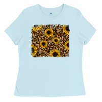 Baby Blue leopard sunflowers background Ladies Tee - RanaPortraitStore