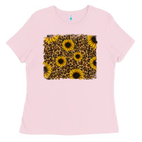 Bubblegum Pink leopard sunflowers background Ladies Tee - RanaPortraitStore