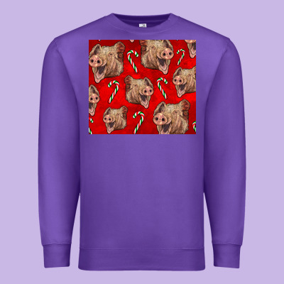 Yorkshire Pig And Candy Cane Premium Sweatshirt Designed By Lillyallendesigns