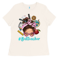 Bone Best Teacher Messy Bun Bbs Ladies Tee - BundleAndBundleShop