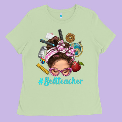 Best Teacher Messy Bun Bbs Ladies Tee Designed By Bundleandbundleshop